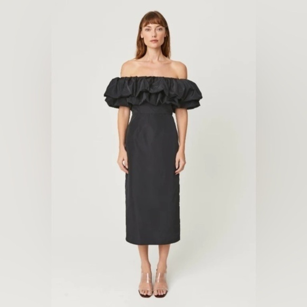 6 Rhode Off The Shoulder Ruffled Taffeta Midi Dress